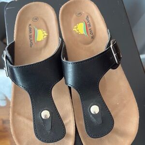 Aloha Island Black and Tan Sandals with Contoured Footbed. Size 10.